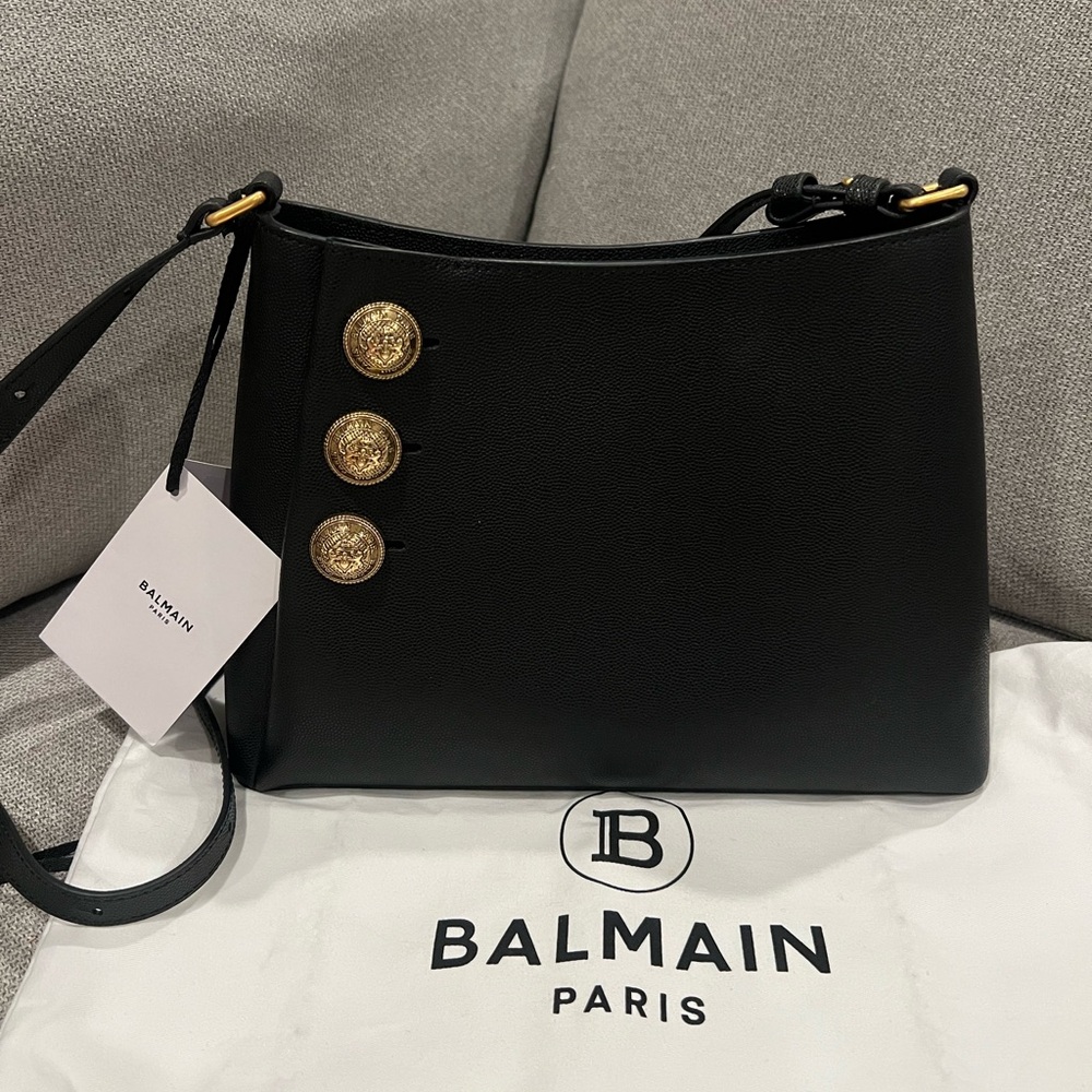 New Balmain black leather gold button embleme bag - Picture 2 of 13